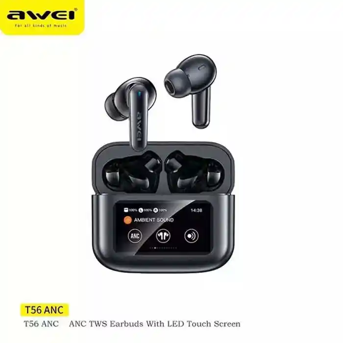 Awei T56 ANC TWS Earphone With Touch LCD Screen